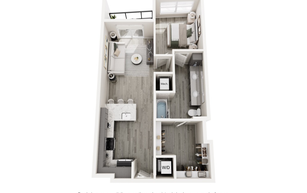 The Haskell - 1 bedroom floorplan layout with 1 bathroom and 791 square feet