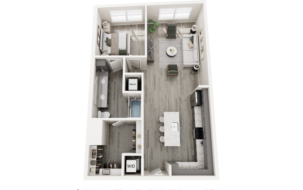 The Haskell - 1 bedroom floorplan layout with 1 bathroom and 791 square feet (Floor 2)