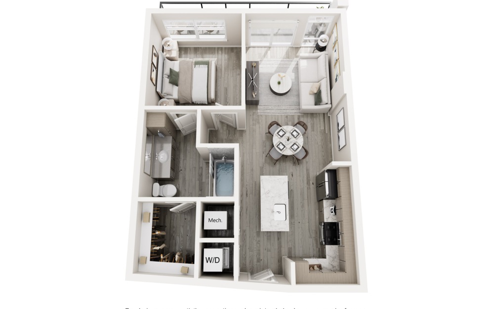 The Franklin - 1 bedroom floorplan layout with 1 bathroom and 667 square feet