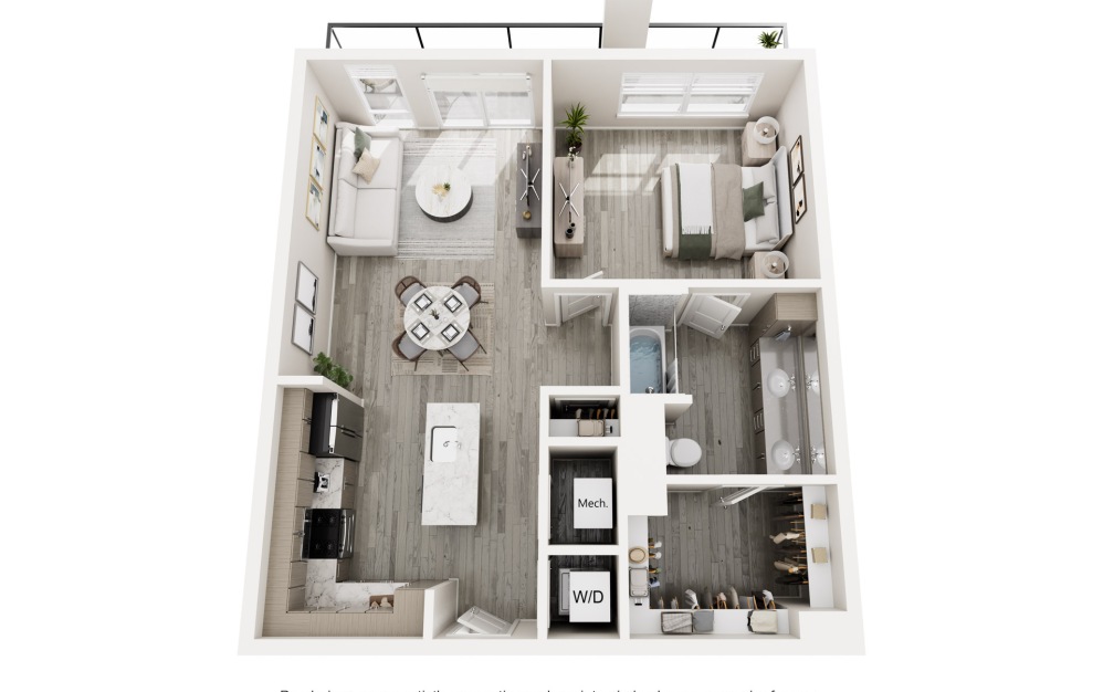 The Lyric - 1 bedroom floorplan layout with 1 bathroom and 793 square feet