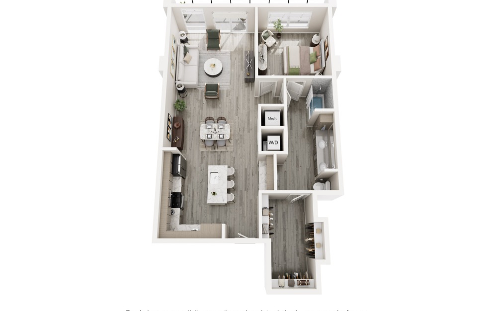The Crest - 1 bedroom floorplan layout with 1 bathroom and 1033 - 1044 square feet (Layout 3)