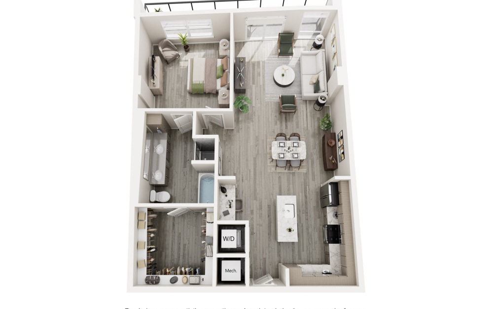 The Crest - 1 bedroom floorplan layout with 1 bathroom and 1033 - 1044 square feet (Layout 2
)