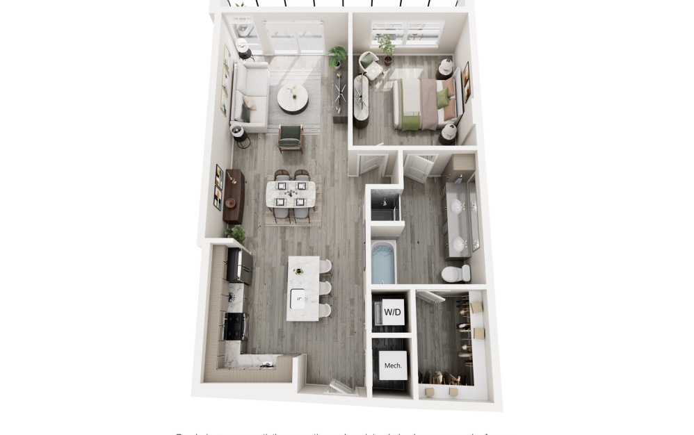 The Crest - 1 bedroom floorplan layout with 1 bathroom and 1033 - 1044 square feet (Layout 1
)