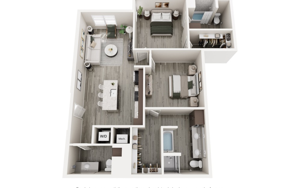 The Goldring - 2 bedroom floorplan layout with 2.5 bathrooms and 1230 square feet