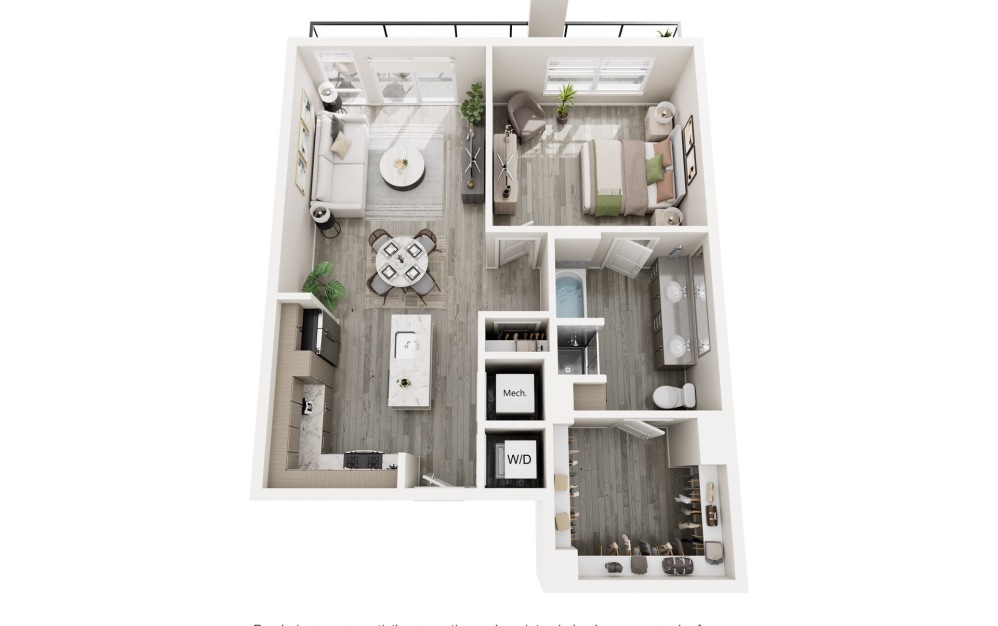 The Grove - 1 bedroom floorplan layout with 1 bathroom and 851 square feet