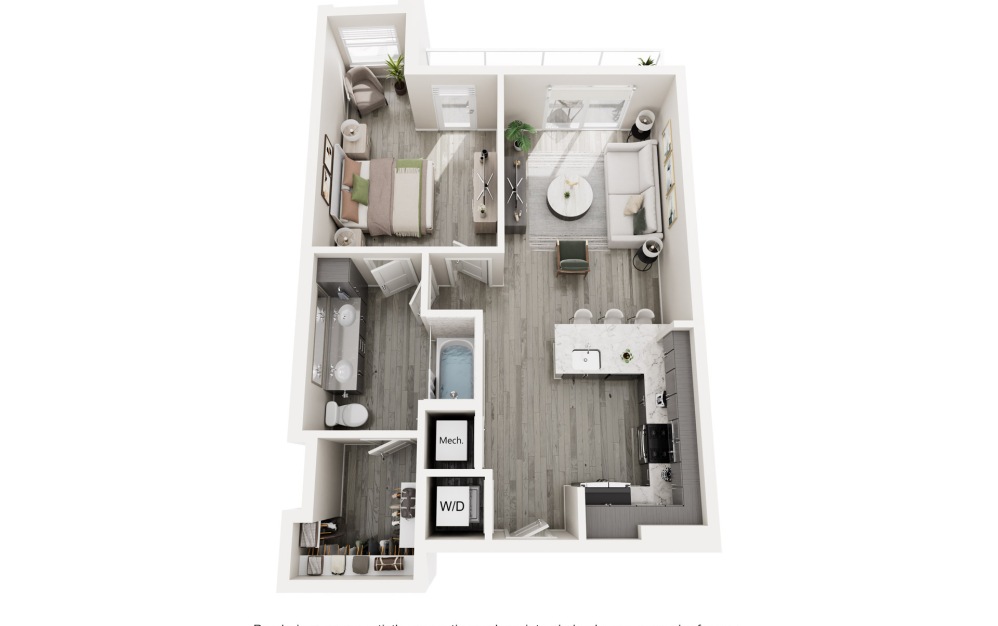 The Harwood - 1 bedroom floorplan layout with 1 bathroom and 758 - 770 square feet (Layout 2)