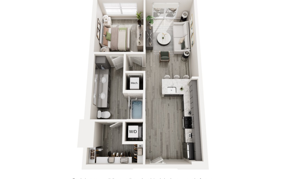 The Jackson - 1 bedroom floorplan layout with 1 bathroom and 728 square feet