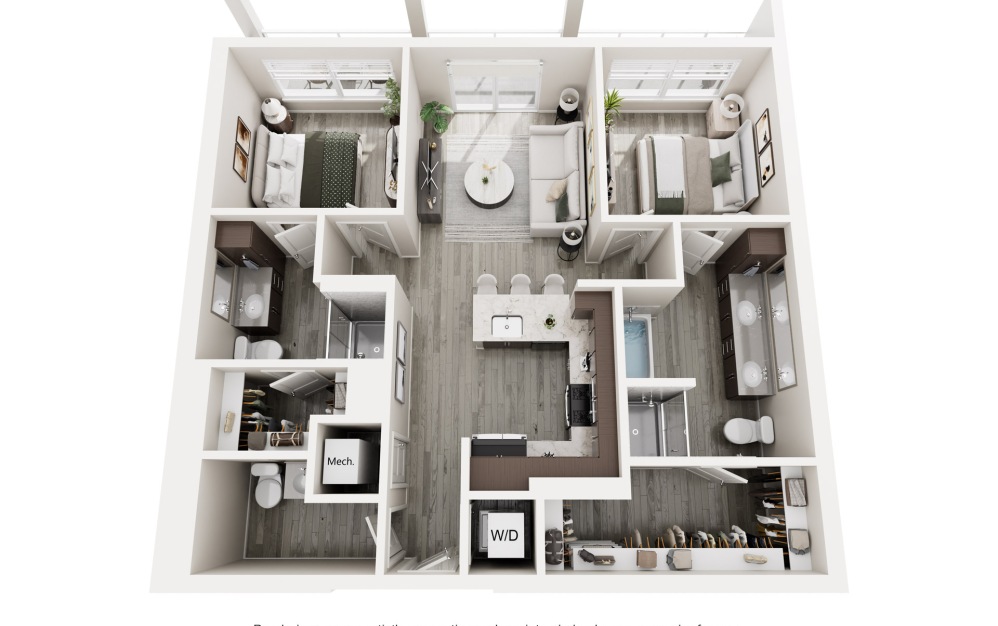 The Knox - 2 bedroom floorplan layout with 2 bathrooms and 1000 square feet