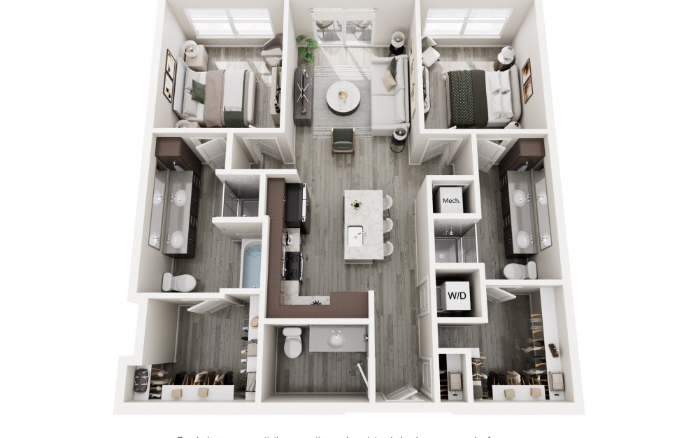 The Mammoth - 2 bedroom floorplan layout with 2.5 bathrooms and 1130 square feet (Floor 2)