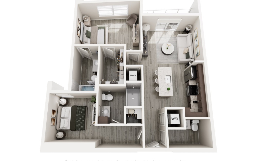 The Margo - 2 bedroom floorplan layout with 2 bathrooms and 1020 square feet