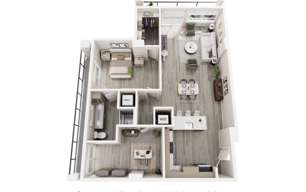 The Maverick - 1 bedroom floorplan layout with 1 bathroom and 1007 square feet (Floor 2)