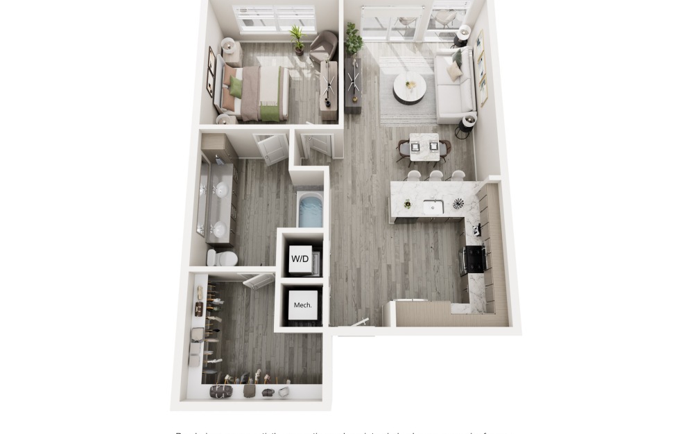 The Maverick - 1 bedroom floorplan layout with 1 bathroom and 1007 square feet (Floor 1)