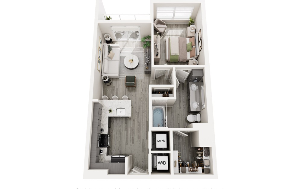 The Monroe - 1 bedroom floorplan layout with 1 bathroom and 730 square feet