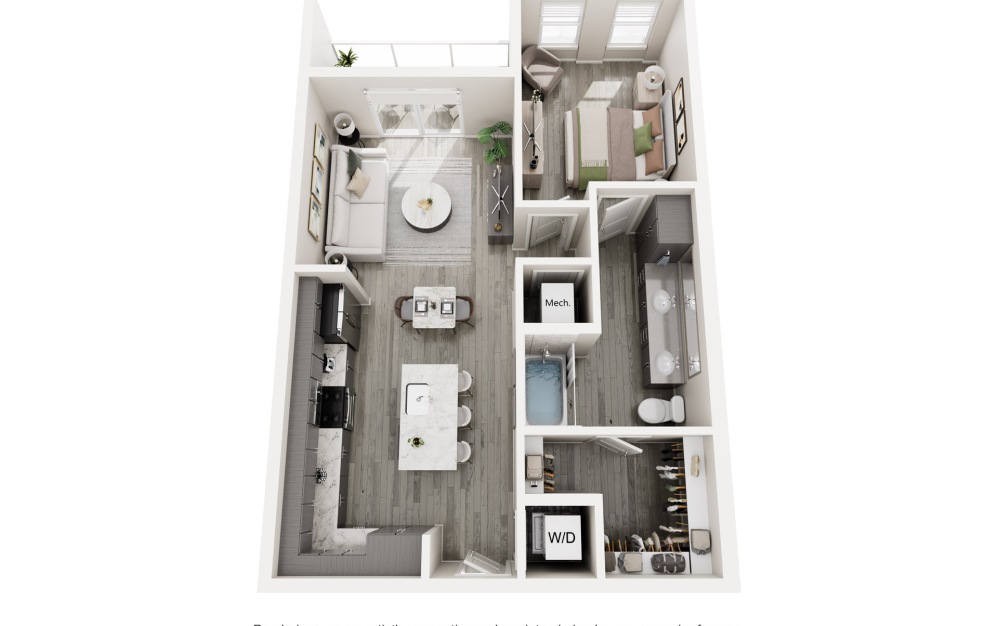 The Pavillion - 1 bedroom floorplan layout with 1 bathroom and 730 square feet