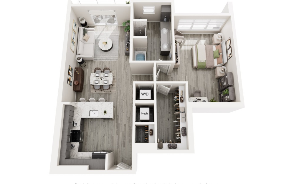 The Pearl - 1 bedroom floorplan layout with 1 bathroom and 990 square feet