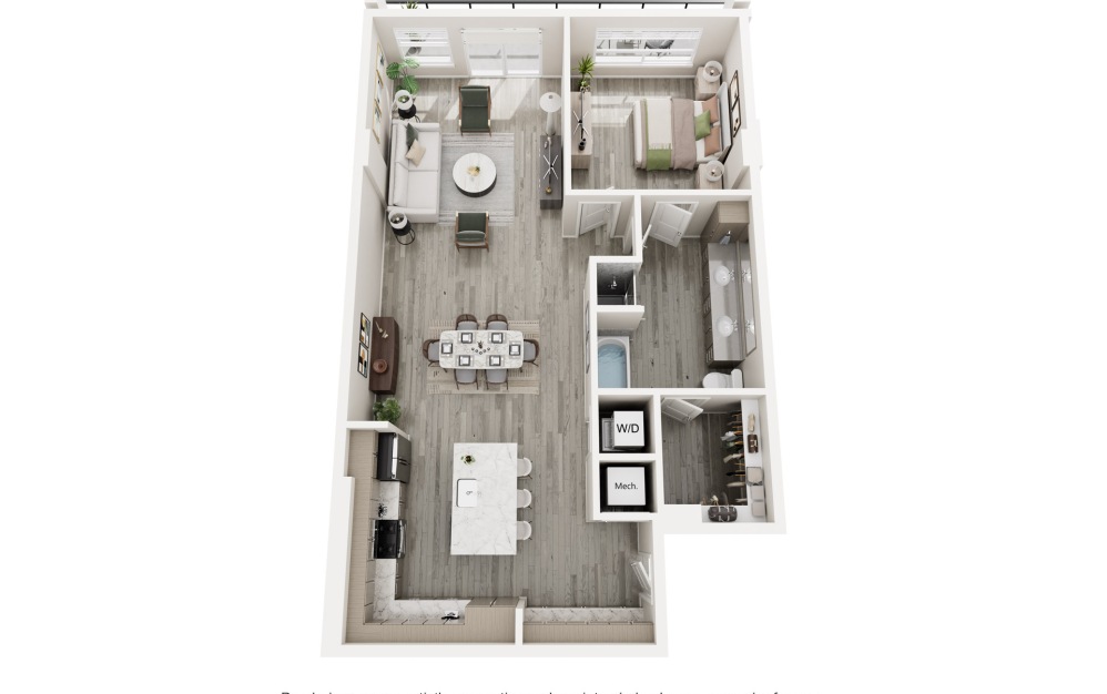 The Revival - 1 bedroom floorplan layout with 1 bathroom and 1100 - 1156 square feet (Floor 1)