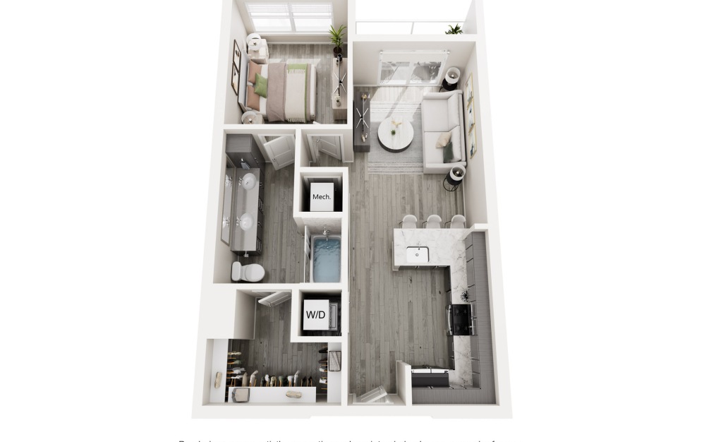 The Ring - 1 bedroom floorplan layout with 1 bathroom and 675 square feet (Floor 1)