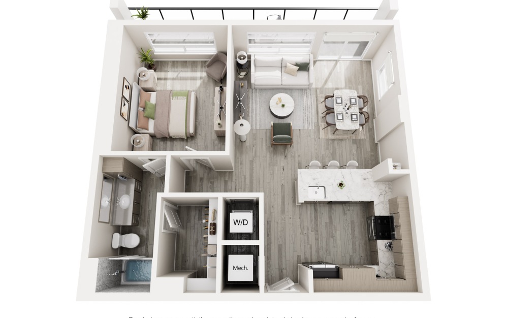 The Urbanite - 1 bedroom floorplan layout with 1 bathroom and 845 - 856 square feet (Floor 1)