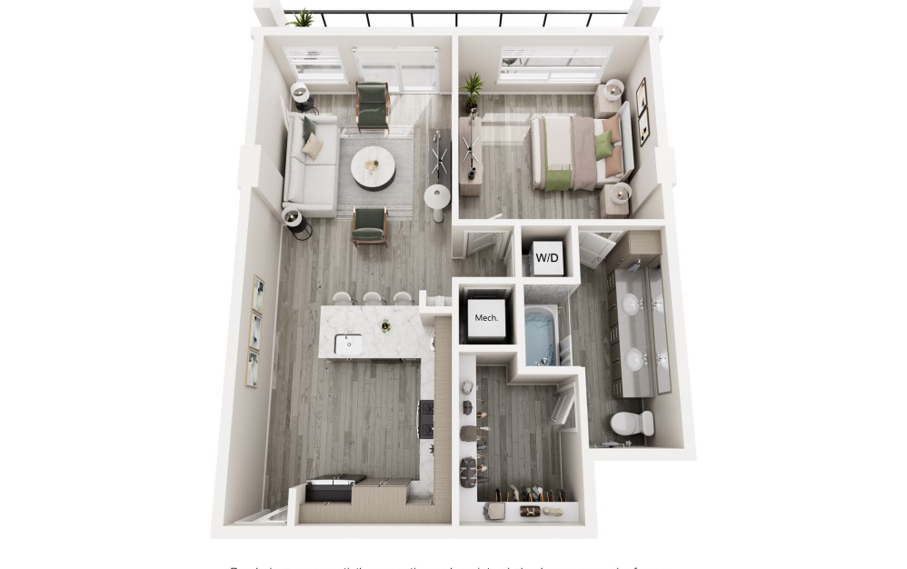 The Urbanite - 1 bedroom floorplan layout with 1 bathroom and 845 - 856 square feet (Floor 2)