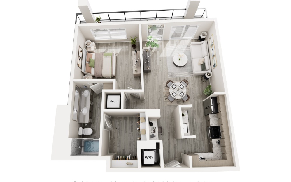 The Vista - 1 bedroom floorplan layout with 1 bathroom and 829 square feet