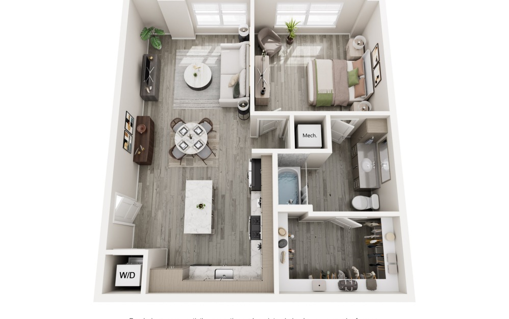 The Hudson - 1 bedroom floorplan layout with 1 bathroom and 844 square feet